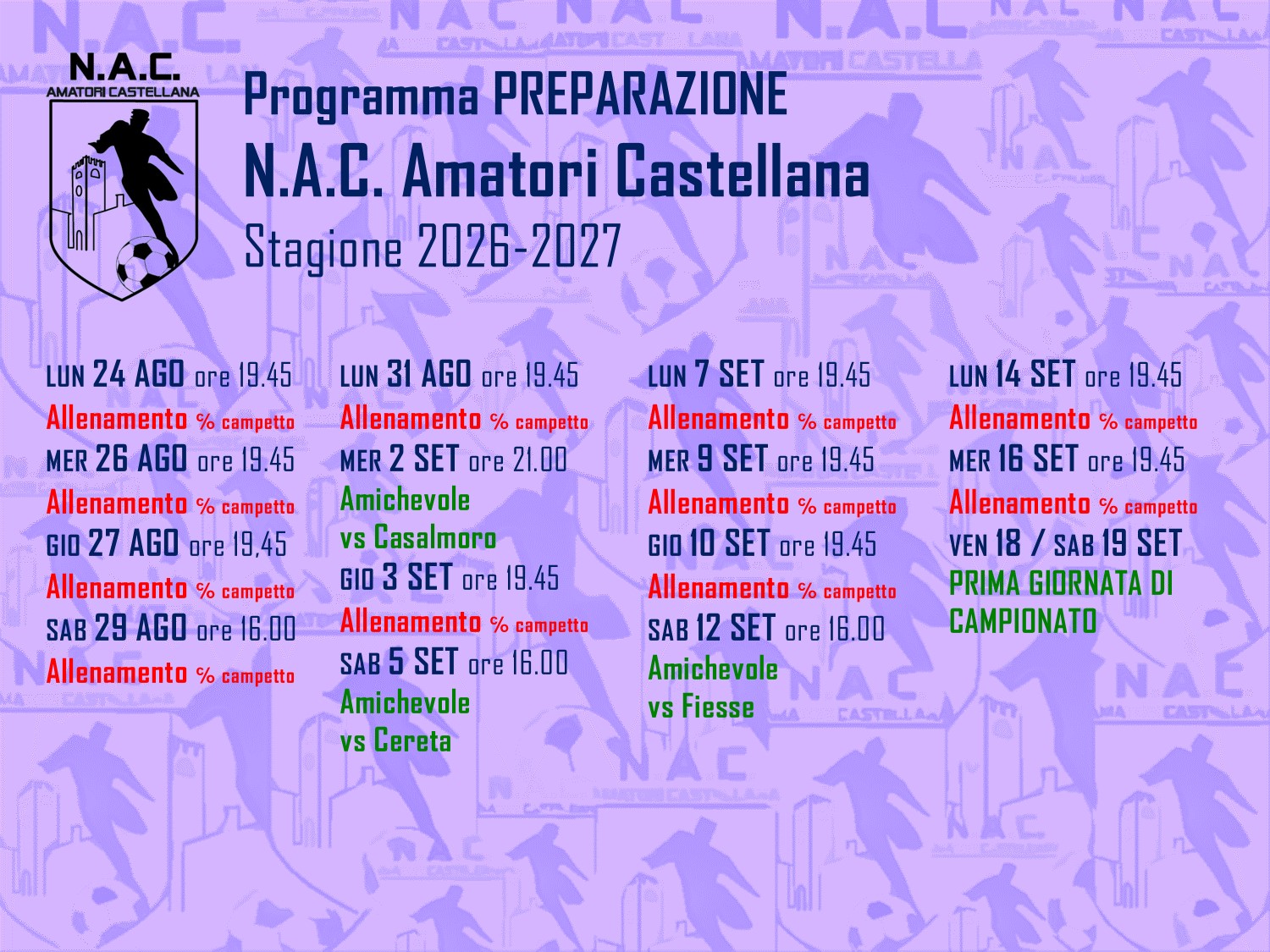 Programma preparazione NAC stagione 2026-2027